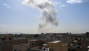 Smoke rises on the skyline after an explosion in Tehran, Iran, Saturday, Feb. 28, 2026.(AP Photo/Vahid Salemi)
