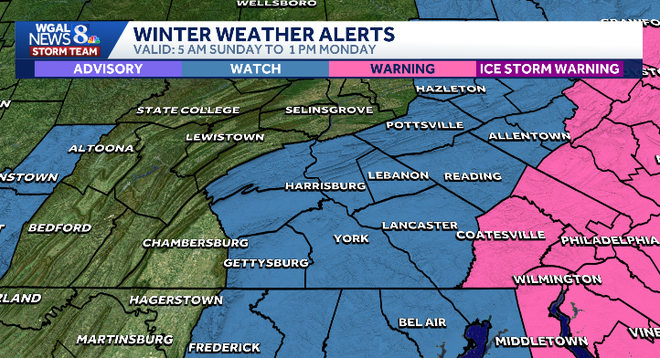 Several inches of snow, or more, are possible Sunday into early Monday across South-Central Pennsylvania as a winter storm develops off the Mid-Atlantic coast. Several inches of snow, or more, are possible Sunday into early Monday across South-Central Pennsylvania as a winter storm develops off the Mid-Atlantic coast.