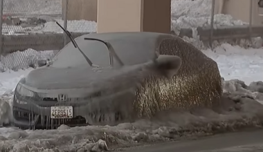 Car Covered In Ice After A Pipe Bursted Nearby In Philadelphia