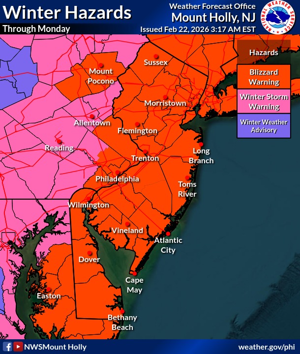 The National Weather Service has extended its blizzard warning to include parts of the Poconos.