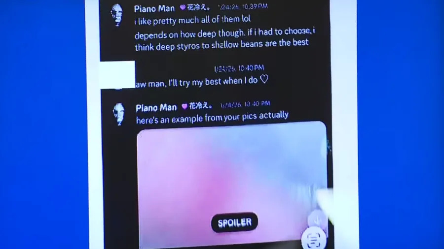 Messages between a Pennsylvania man accused of traveling to meet a California teen for sex and a young female victim presented at a press conference on Feb. 23, 2026. (KTLA)