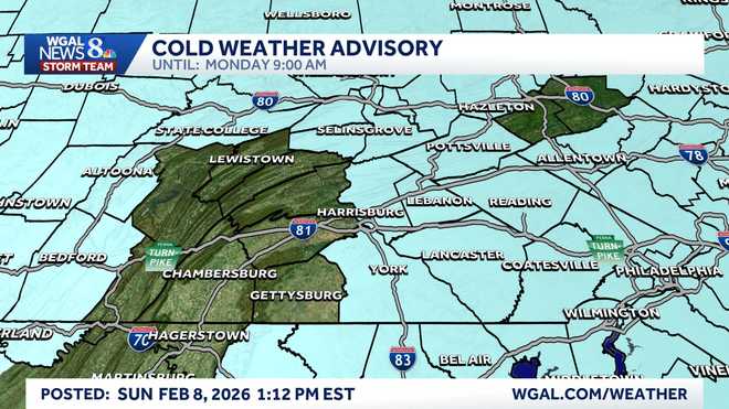 Cold weather advisory issued for parts of South-Central Pa.