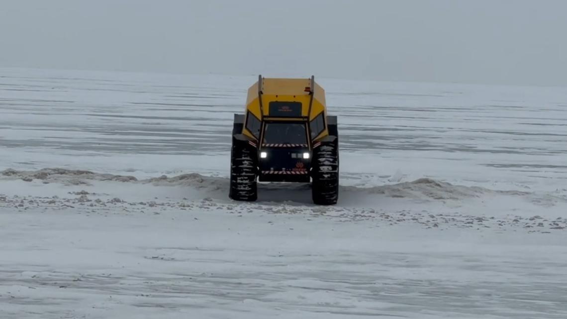 Ottawa County Sheriff's deputies use all-terrain vehicle to rescue ice fishermen stuck on Lake Erie