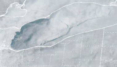 The ice crack across Lake Erie is so large that it can be seen from space