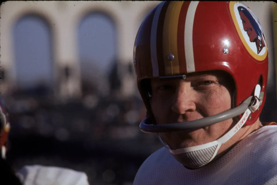 LOS ANGELES - DECEMBER 22:  Quarterback Sonny Jurgensen #9 of the Washington Redskins watches from sideline against the Los Angeles Rams in the 1974 NFC Divisional Playoff Game at the Los Angeles Memorial Coliseum in Los Angeles, California on December 22, 1974.  The Rams defeated the Redskins 19-10. (Photo by Nate Fine/Getty Images)