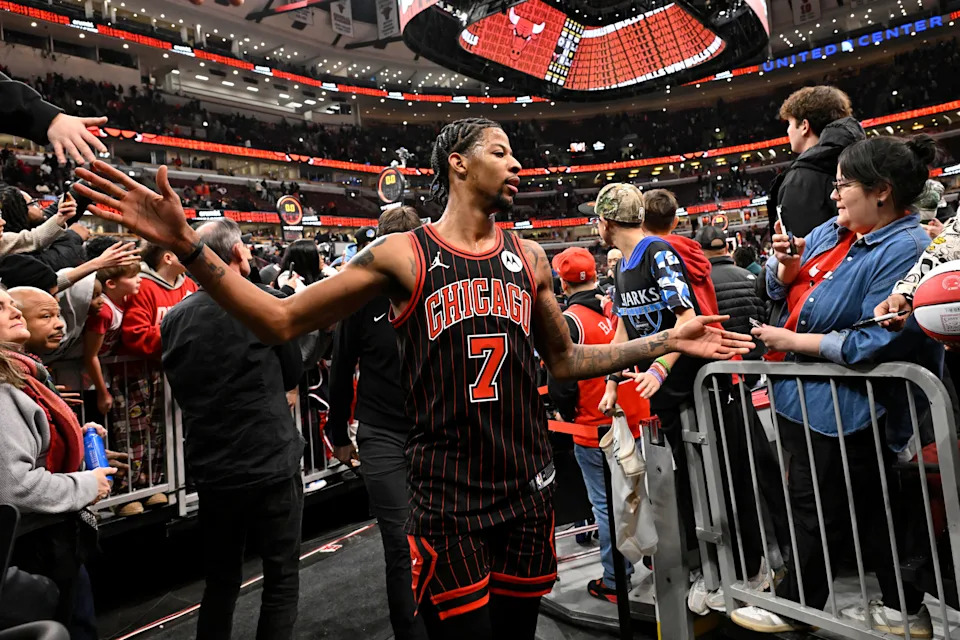 Jan 20, 2026; Chicago, Illinois, USA; Chicago Bulls forward Dalen Terry (7) leaves the court after the game against the LA Clippers at United Center. Mandatory Credit: Matt Marton-Imagn Images