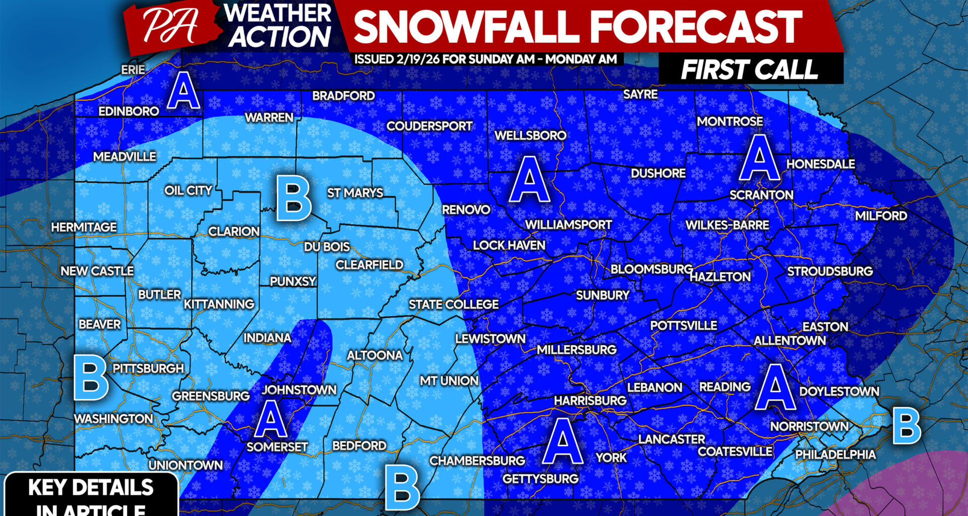 First Call Snowfall Forecast for Late Weekend Slushy Snow in Pennsylvania