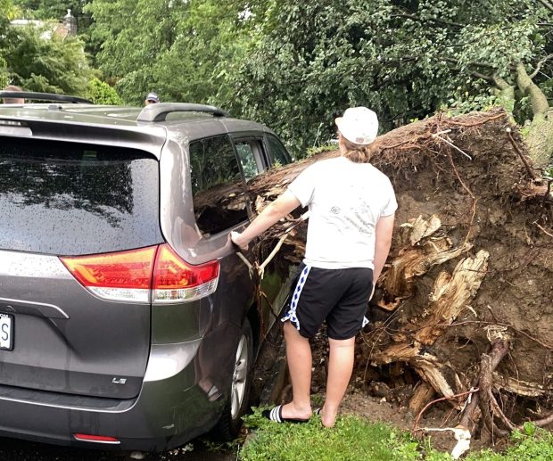 Another scene of damage, this one in Haverford Township, on Thursday night. (PETE BANNAN -DAILY TIMES)