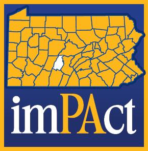 The word "Impact," with the PA capitalized, also appears beneath a map of Pennsylvania that includes Blair County highlighted in white.