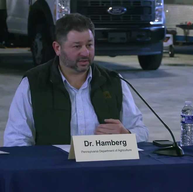 Pennsylvania State Veterinarian Dr. Alex Hamberg spoke at an avian flu roundtable on Tuesday at the ﻿Lancaster County Rapid Response Center.