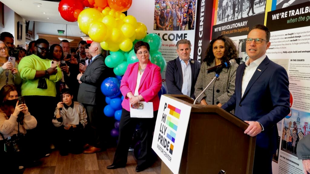 Pennsylvania Gov. Josh Shapiro speaks at the grand opening and ribbon cutting for Philly Pride Visitor Center