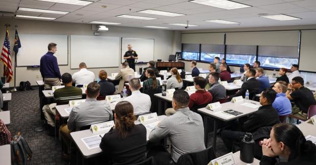 Cadets in the 2026 class receive instruction at the Reading Police Academy, located on the main campus of Alvernia University in southwest Reading. (COURTESY OF CITY OF READING)
