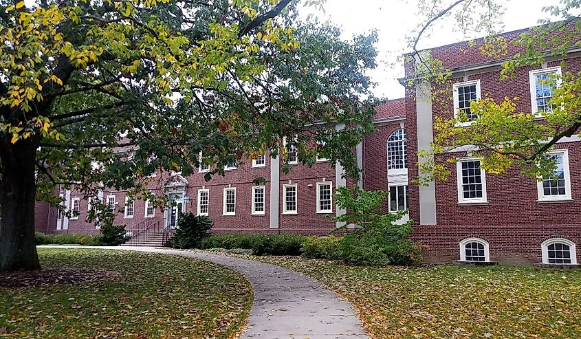 Old brick building at campus of Pennsylvania State University on a cloudy day State College, Pennsylvania