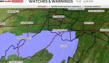 Areas to the south of Pittsburgh could see accumulating snow this afternoon
