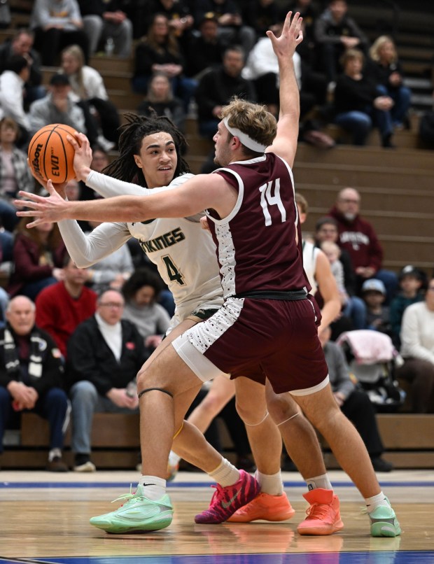 Allentown Central Catholic's Yariel Gonzalez  drives down the court against Lehighton in a District 11 4A game Friday, Feb. 20, 2026, at Allen High School in Allentown. (Amy Shortell/The Morning Call)