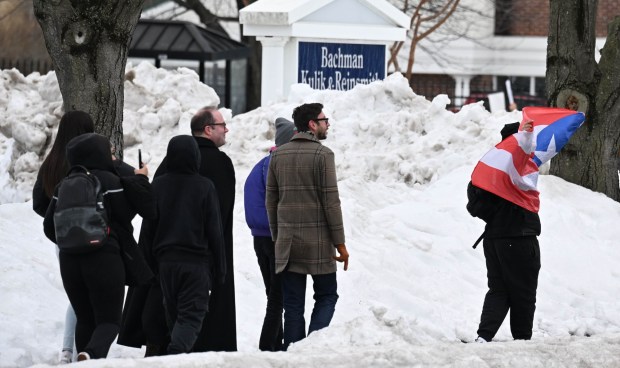 Allen High School students conduct a peaceful walkout Thursday, Feb. 12, 2026, to protest Immigration and Customs Enforcement. The students marched more than a mile from the school to Allentown Public Library and then PPL Center in downtown Allentown.  (Amy Shortell/The Morning Call)