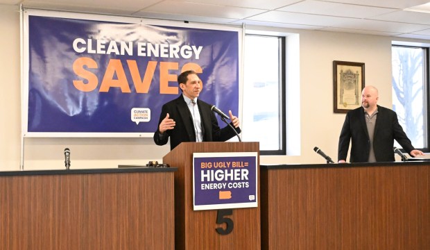 Allentown Mayor Matt Tuerk speaks during a news conference Thursday, Feb. 5, 2026, to call on Rep. Rep. Mackenzie, R-Lehigh, and other congressional leaders to protect clean-energy tax credits and programs and assistance programs for low-income utility customers. (Amy Shortell/The Morning Call)