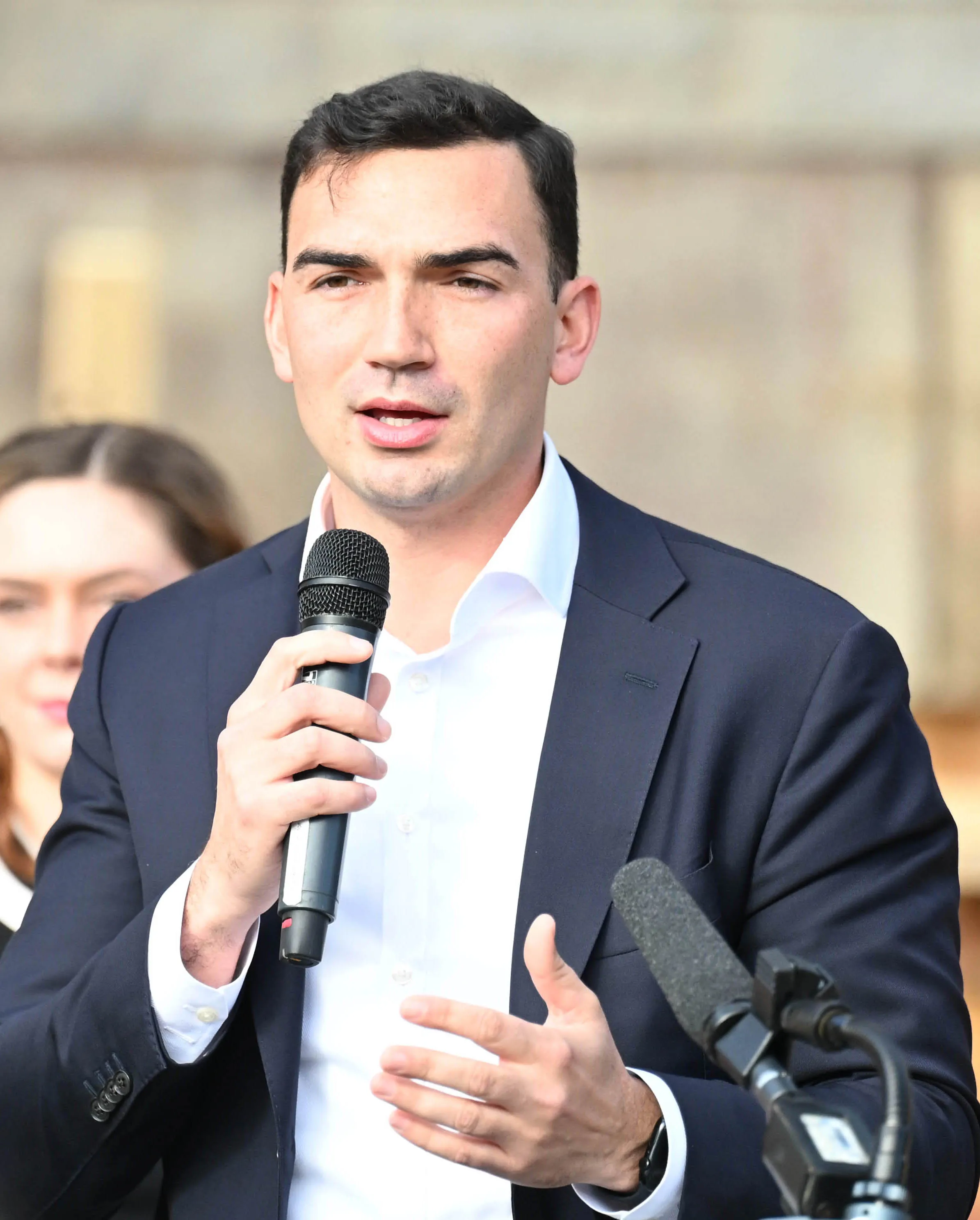 State Sen. Nick Miller speaks during a ground-breaking ceremony Wednesday,...