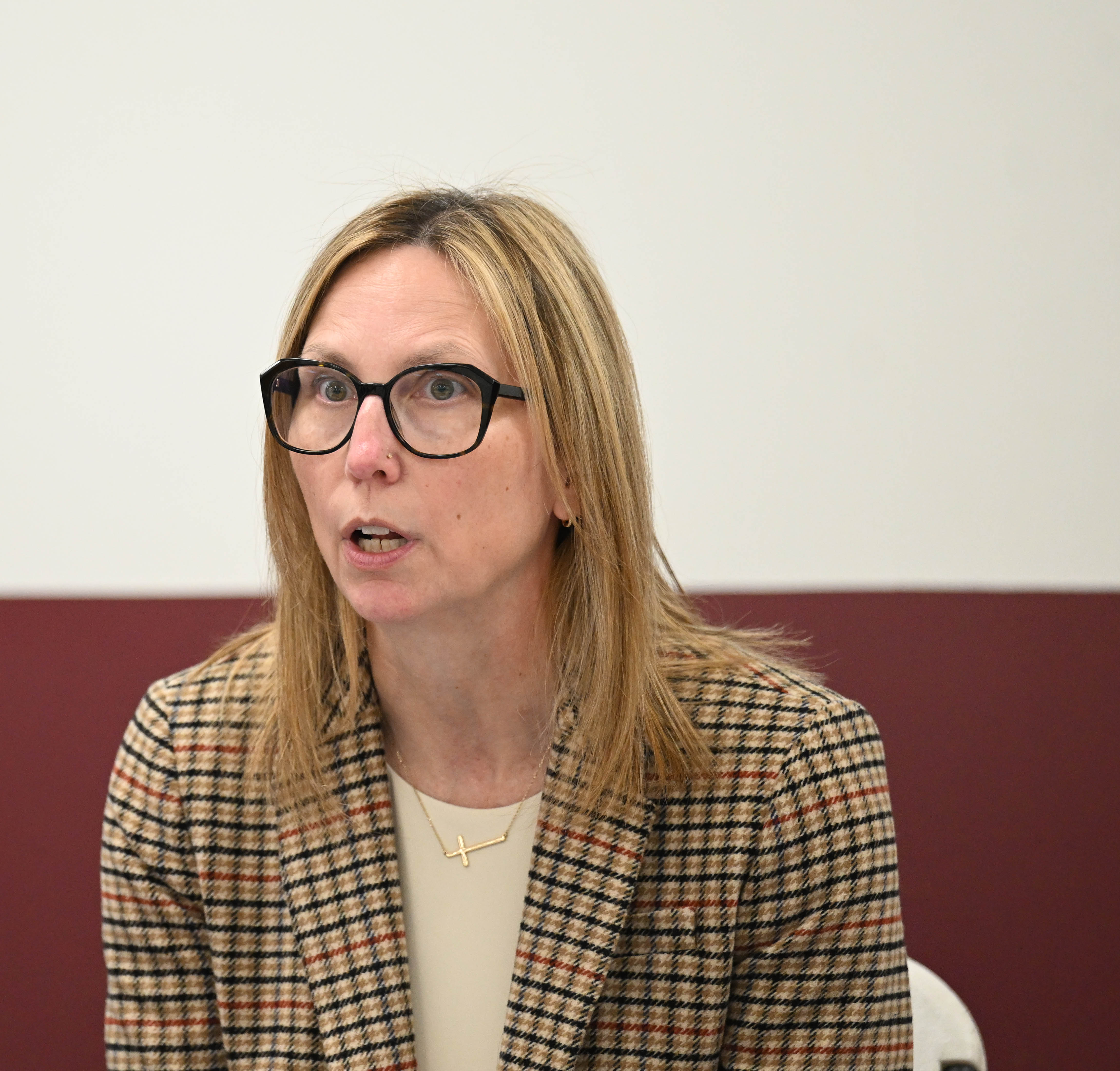 Nicole Bachman speaks Tuesday, Feb.24, 2026, as the Northampton County...