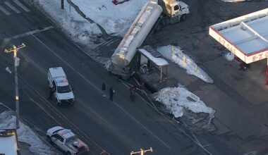 Gas tanker hits SEPTA bus shelter, leaks fuel at Philly gas station