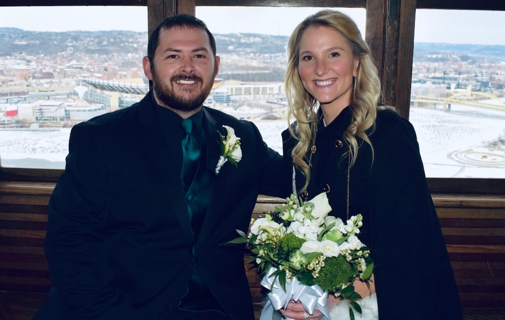 Anthony Swidorsky and Kate Shemak getting married on the Duquesne Incline