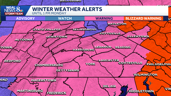 Winter storm advisory, warning in effect for south-central PA