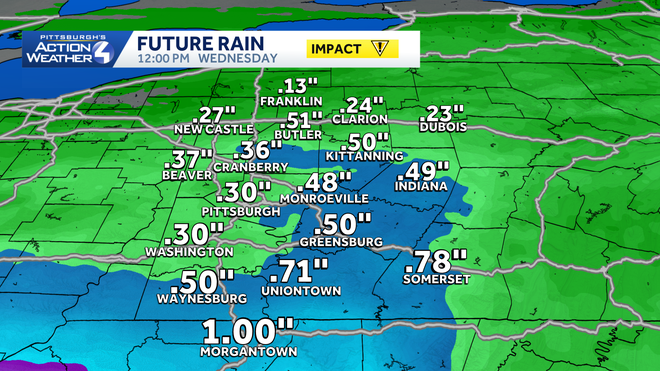 rain totals from tuesday into wednesday will generally be a third to a half inch with higher amounts south of i-70.