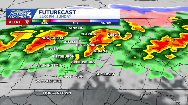 rain and storms will arrive late sunday and last into early monday.