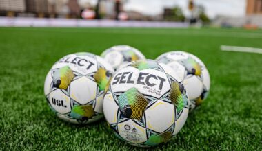 Select soccer balls on the turf at Highmark Stadium, Pittsburgh.