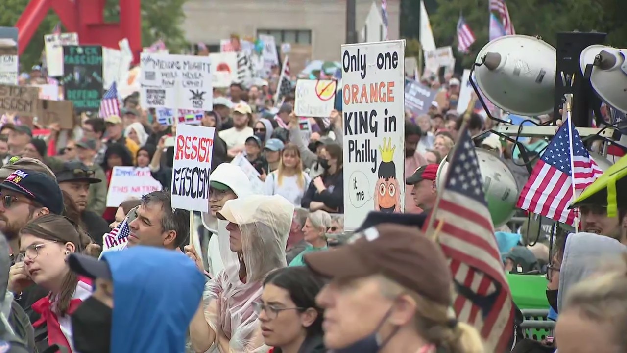 Demonstrators gather for 'No Kings Day' protest in Philly