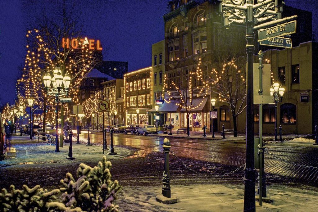 A street with christmas lights in Bethlehem