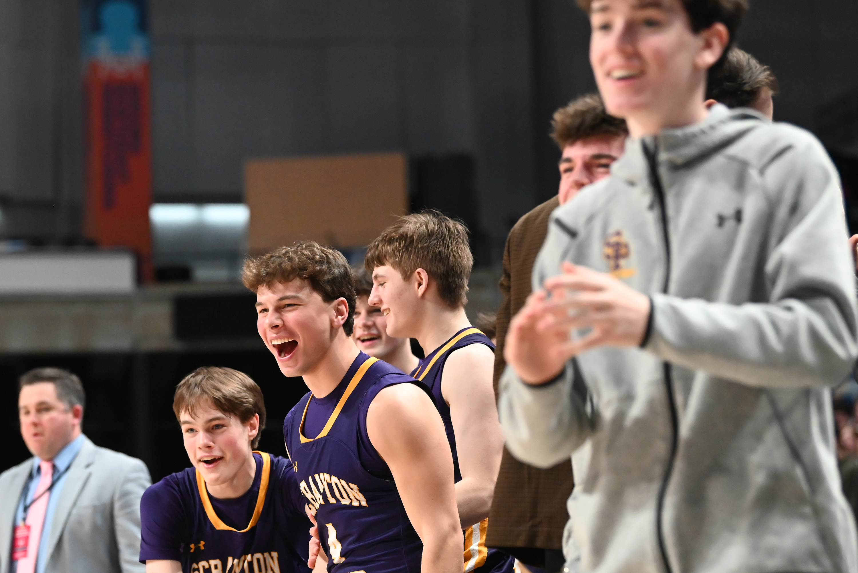 Scranton Prep’s bench cheers on their teammates during the D2...