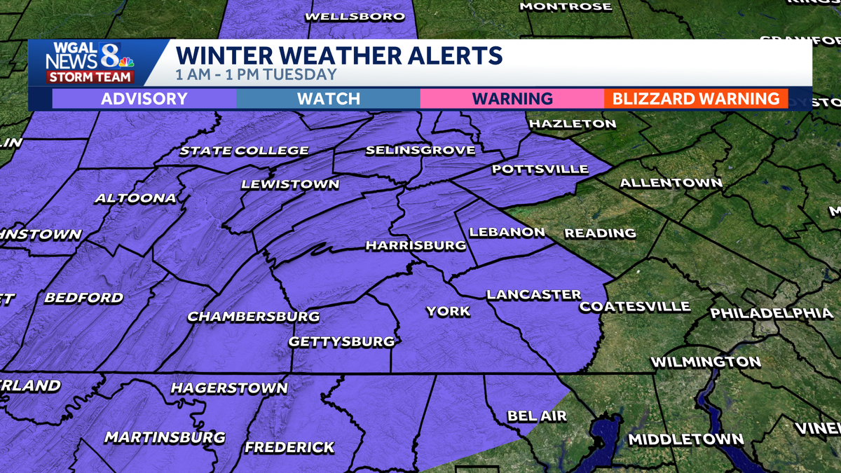 Winter weather advisory issued for all of south-central Pa.
