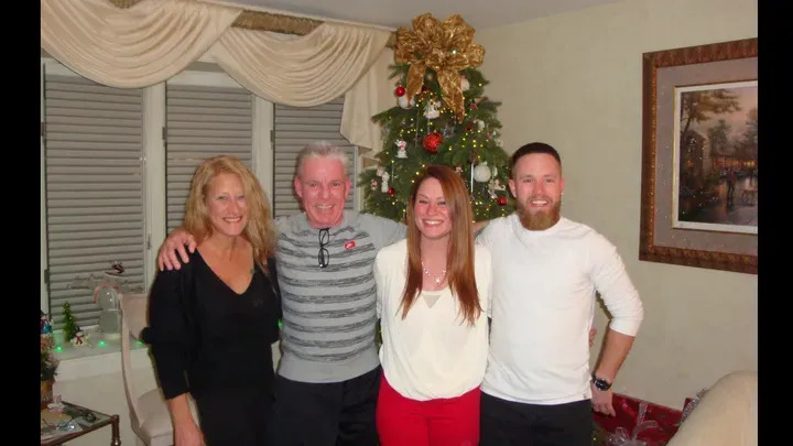 Christine Toal, 56, (left), her late ex-husband Joseph Toal, and children Brittney (second from right) and Joseph Jr. in a family photo.  Toal was killed March 3, 2026 in a fire at her Bensalem home.