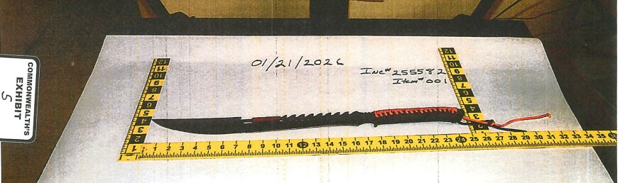 Police say Michael Woods used this machete to kill two women and seriously injure another inside the Jermyn Apartments in Scranton on Dec. 9, 2026.