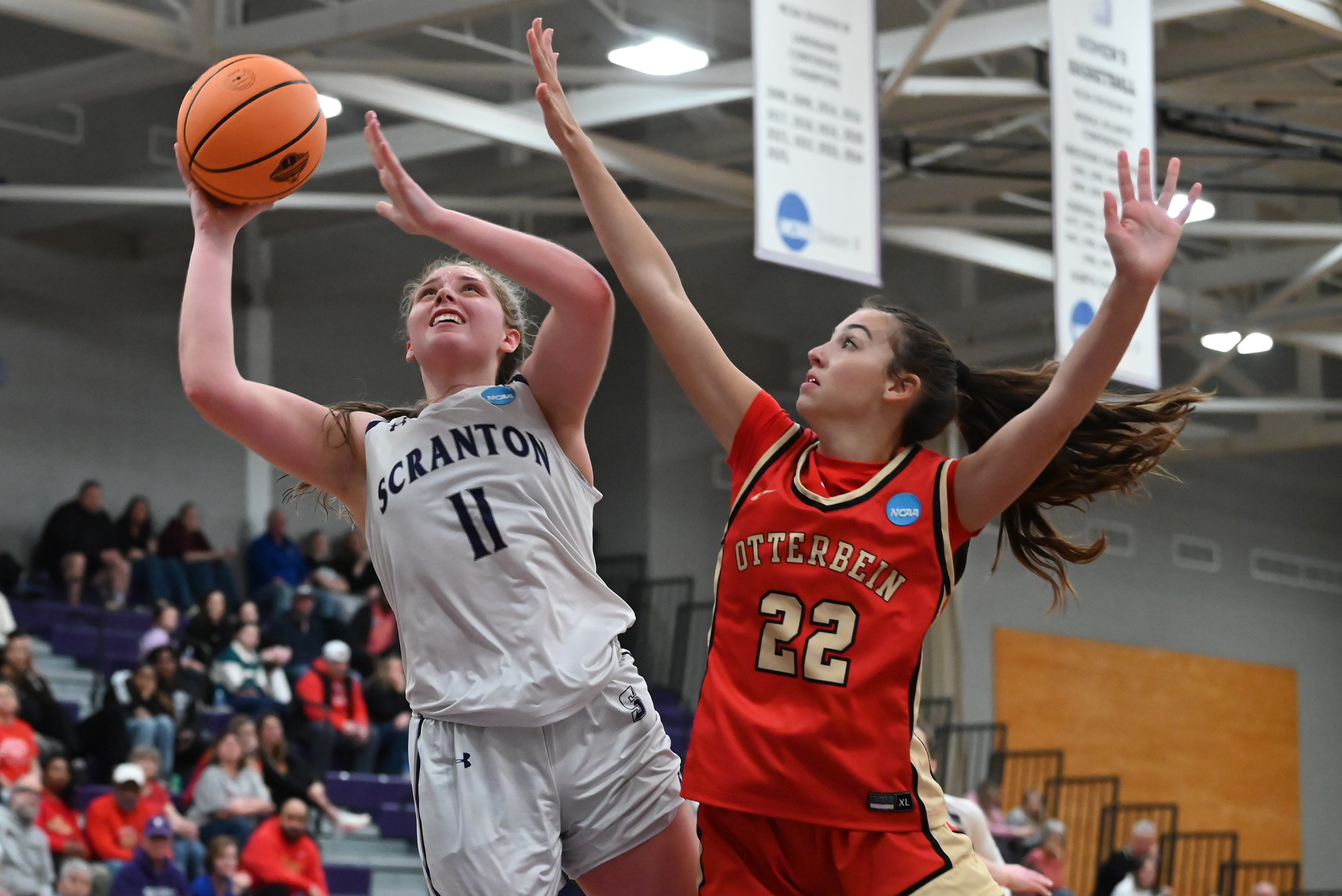 Otterbein’s Kate Mosher defends University of Scranton’s Kaci Kranson during...