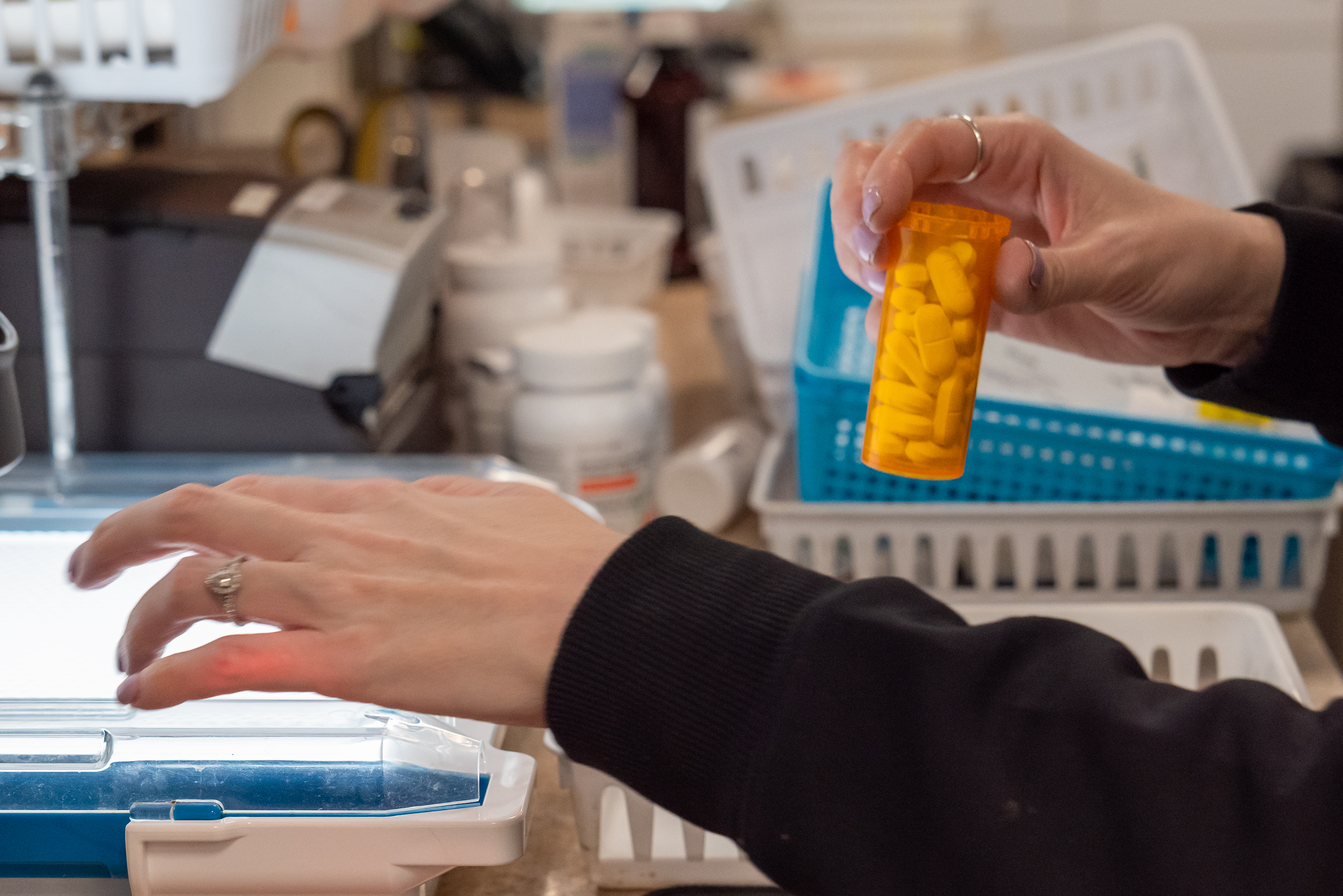 Pharmacy tech Kaitlyn McAfee fills prescriptions at DePietro’s Pharmacy in...