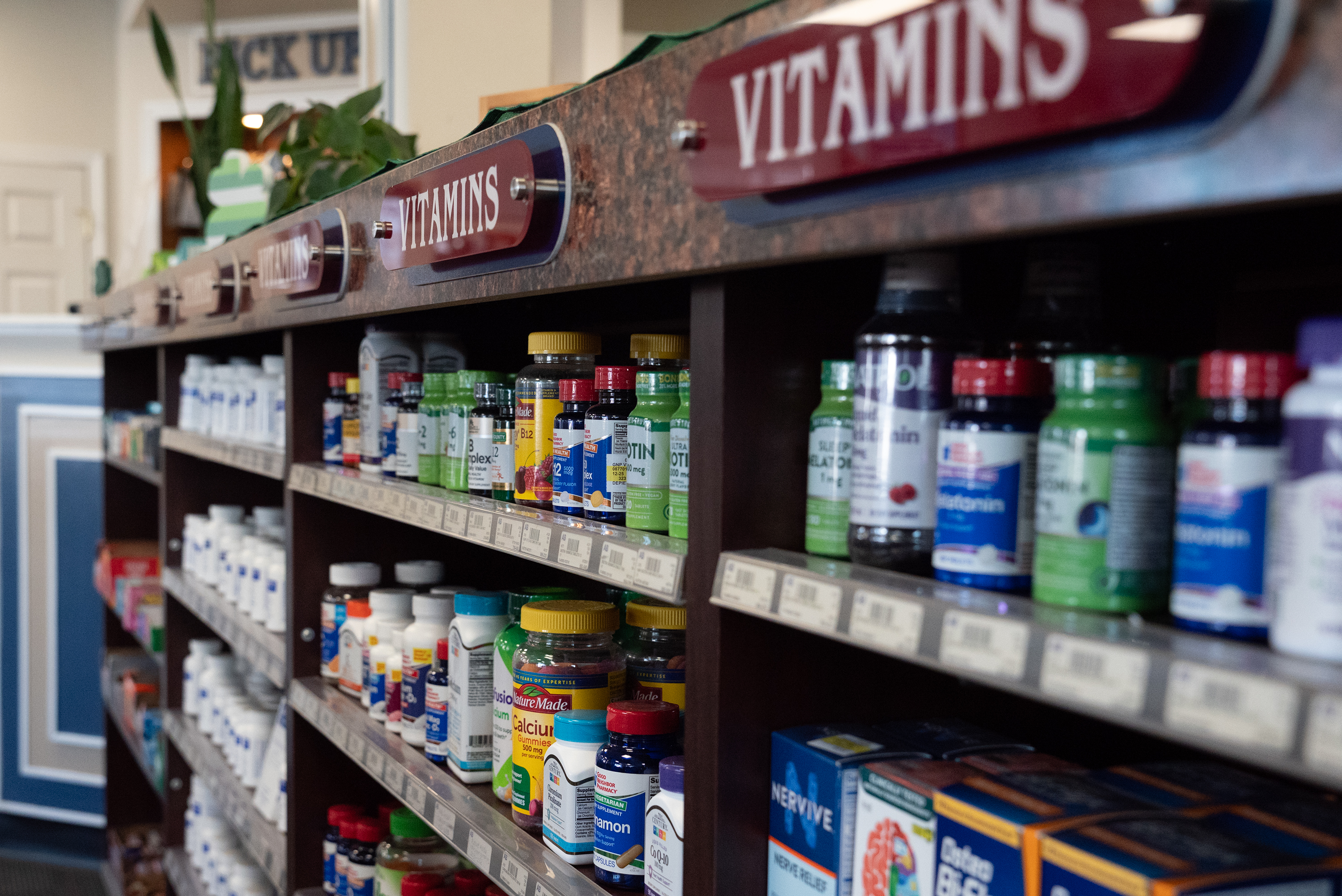 Over-the-counter vitamins at DePietro’s Pharmacy in Dunmore on Wednesday, March...