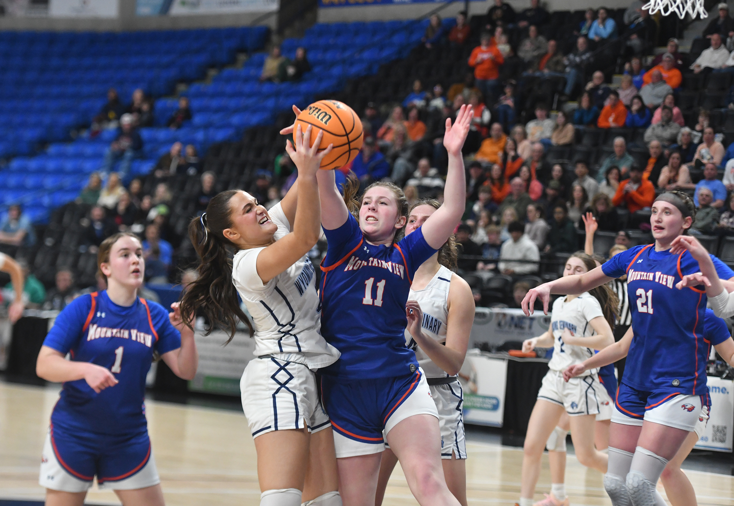 Mountain View’s Emily Trichilo, right, and Wyoming Seminary’s Natalina DeNaples...