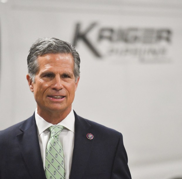 U.S. Rep. Dan Meuser takes a tour through Kriger Pipeline in Dickson City Thursday, March 12, 2026. (SEAN MCKEAG / STAFF PHOTOGRAPHER)