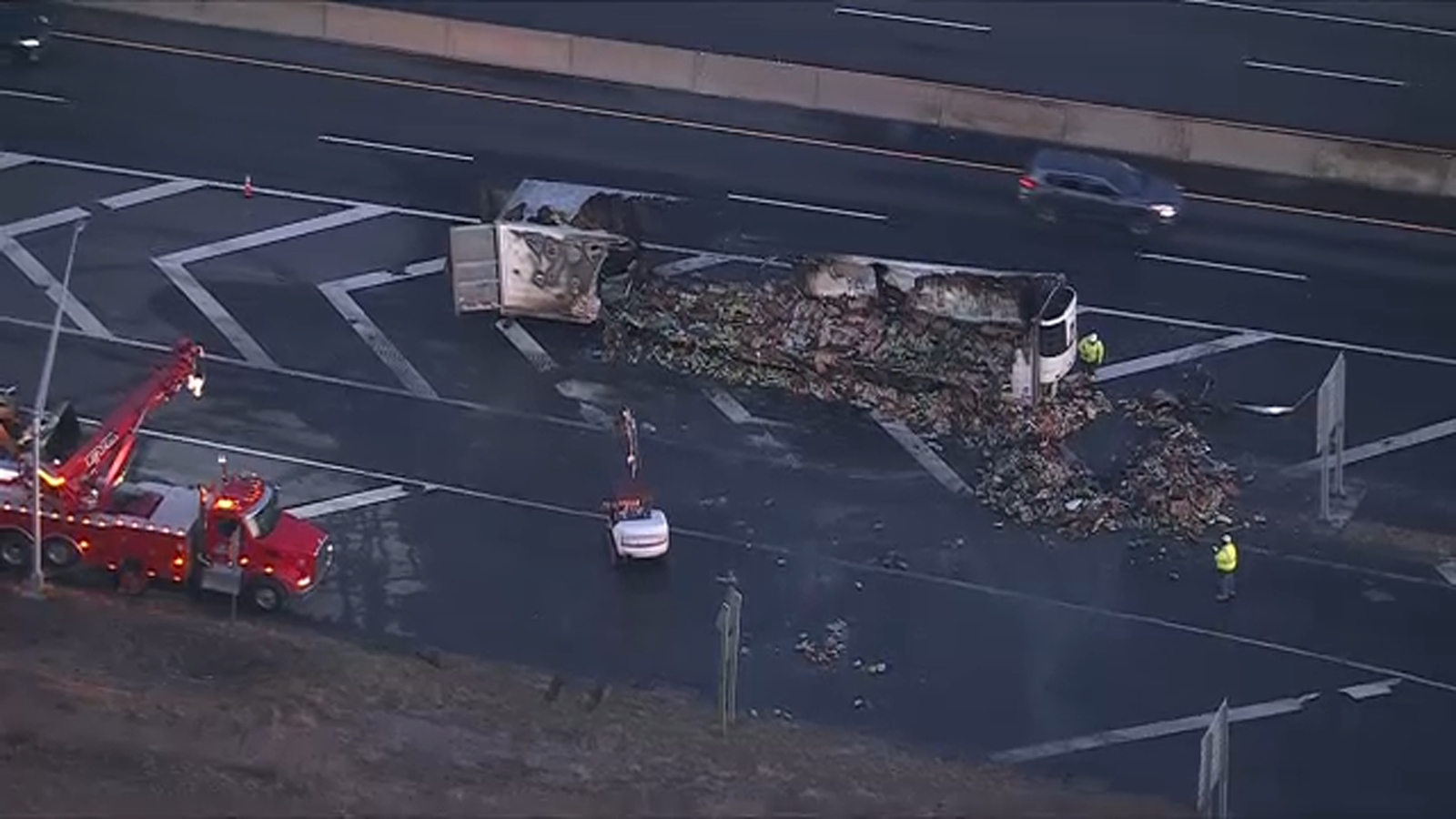 Tractor-trailer hauling fruits and vegetables catches fire on Pennsylvania Turnpike