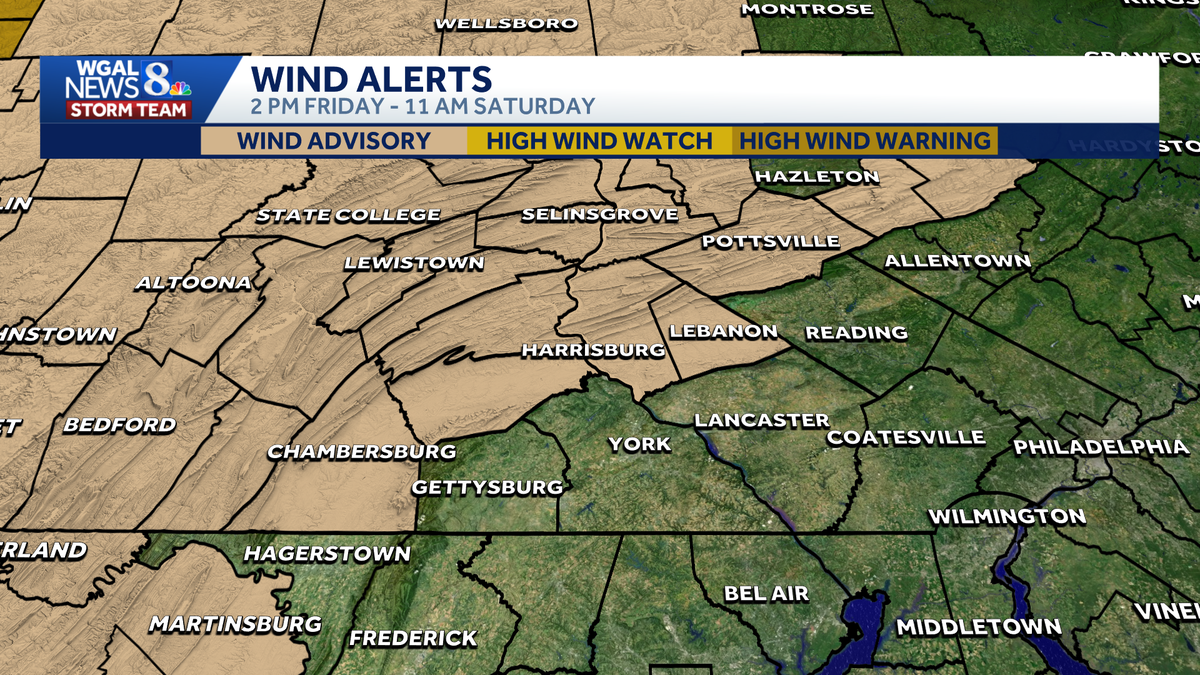 Wind advisory issued for most of south-central Pa.