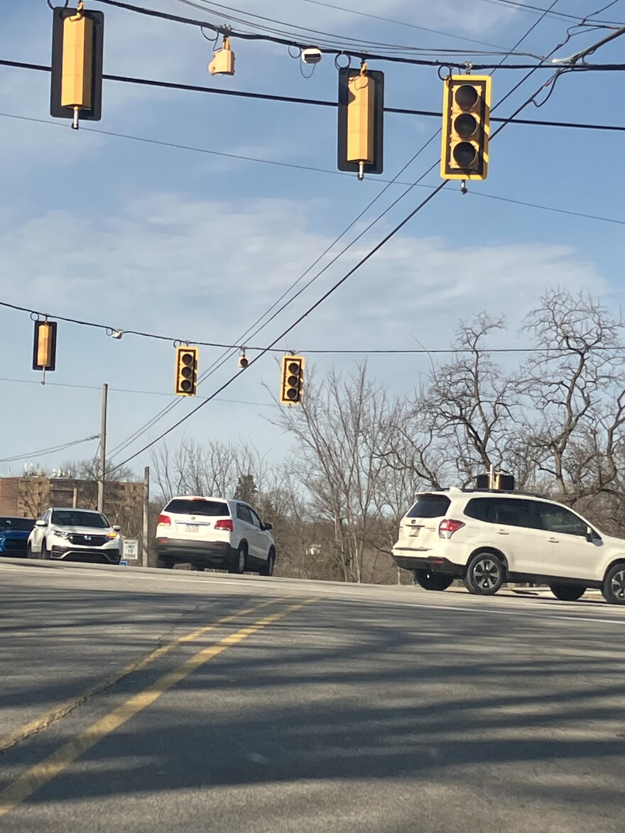 Traffic lights remained out Saturday morning, March 13, 2026, at the intersection of Lewis Run Road and Clairton Boulevard in Jefferson Hills following a strong windstorm on Friday night.
