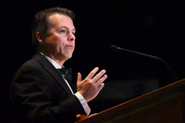U.S. Rep. Brendan Boyle serves as the keynote speaker for the Friendly Sons of St. Patrick dinner at the Scranton Cultural Center in Scranton on Friday, March 13, 2026. (REBECCA PARTICKA/STAFF PHOTOGRAPHER)
