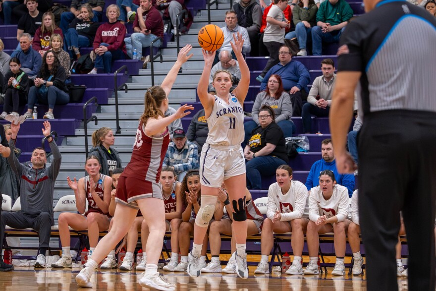 University of Scranton senior Kaci Kranson goes up for a jump shot against Bates College on March 13.