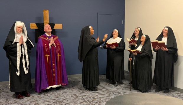 Appearing in Reading Civic Theatre's production of "Sister Act" are, from left, Melisse Weber, Jeffrey Yoder, Davina Lopez, Kelly Kantner, Sofia Stankiewicz, Jeannette DeAngelo and Shirley Pisano. (Jessica Reber)
