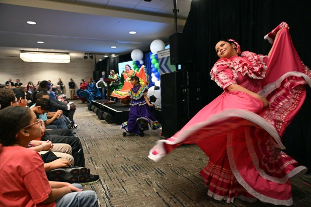 Mexican folk dancers perform during a press conference announcing Pennsylvania World Cup Fan Zones in Pittsburgh, Reading and Scranton on Thursday, March 26, 2026, at the DoubleTree by Hilton, 701 Penn St. (BILL UHRICH/READING EAGLE)