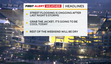 Cooler weather rolls in after a rainy night and morning in Pittsburgh