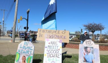 Several hundred No Kings protesters lined the streets of Port Clinton, Ohio, on March 28, 2026.