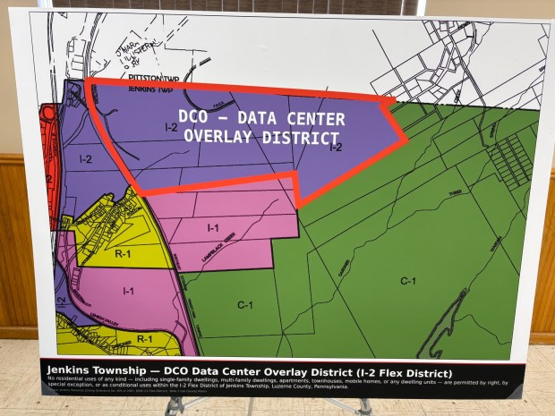 Land developed and controlled by Mericle Construction in the CenterPoint Commerce and Trade Park would be the lone area in Jenkins Twp. where data centers could be built, according to a draft zoning ordinance unveiled Monday, March 30, 2026. (BOB KALINOWSKI / STAFF PHOTOGRAPHER)